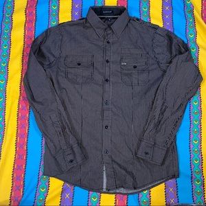 Black Men’s Striped Button Shirt small Buckle